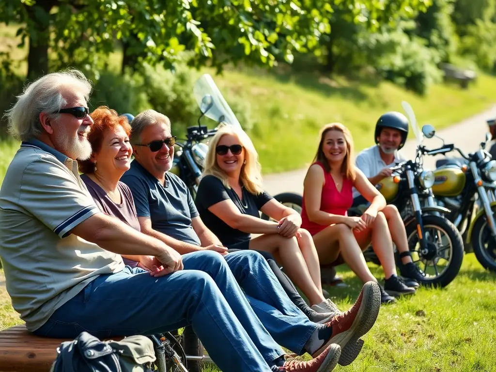 A diverse group of TEAM GRIP ATTACK members socializing and sharing experiences at a club event, highlighting the sense of community and camaraderie.