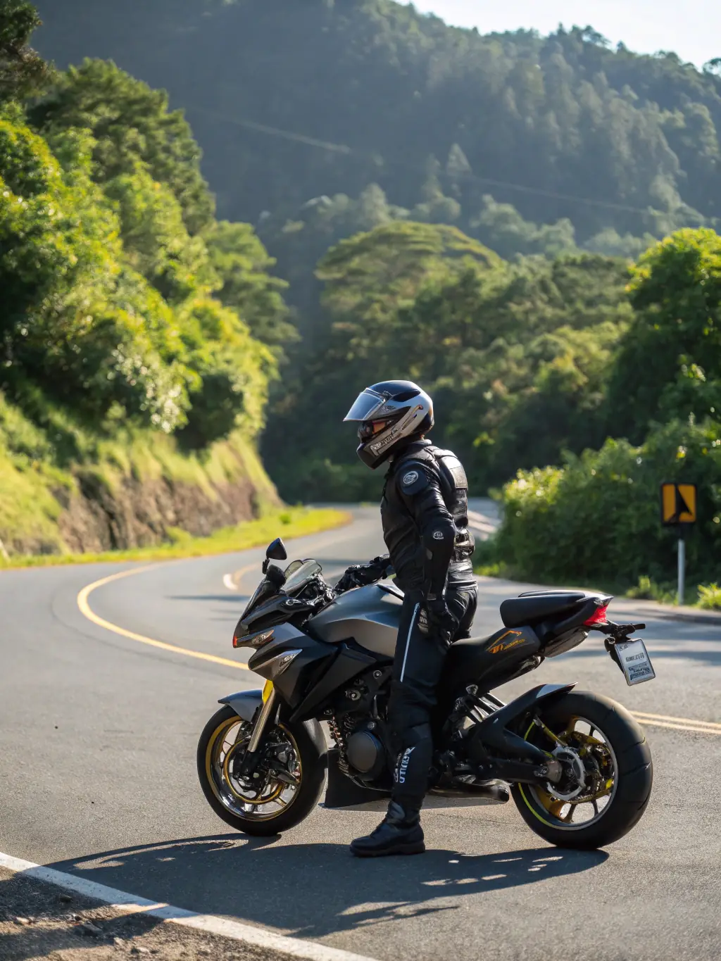A motorcyclist participating in a supervised training session, demonstrating proper cornering technique on a closed course, emphasizing safety and control.